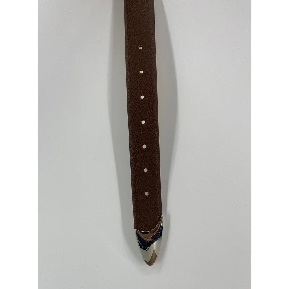 Vince Camuto Womens Brown Pebbled Belt Silver Horseshoe Buckle VB112507 Size S